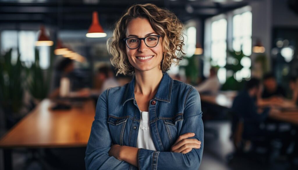 Confident young woman smiling successful business owner generated