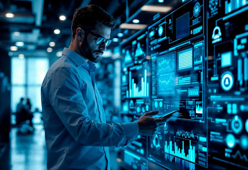 Man visualizing data transformation
